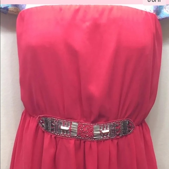 Zara TRF Women Maxi Dress Strapless Hot Pink Beaded S - Picture 7 of 11